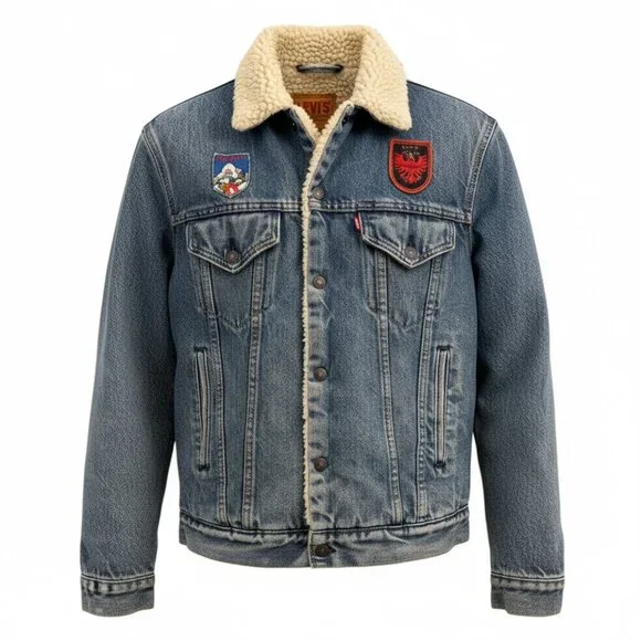 Vintage 80s Levi’s San Francisco Sherpa Lined Denim Trucker Jacket 40L - Picture 2 of 16